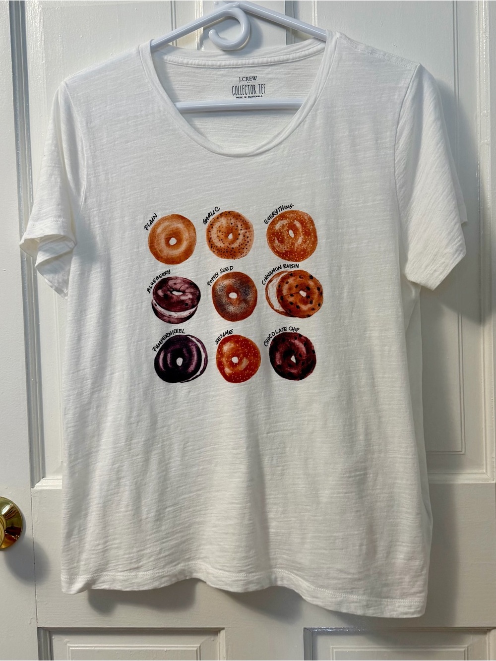 J Crew Women’s White “Bagels” Collector Tee 100% Cotton T-Shirt, Size L